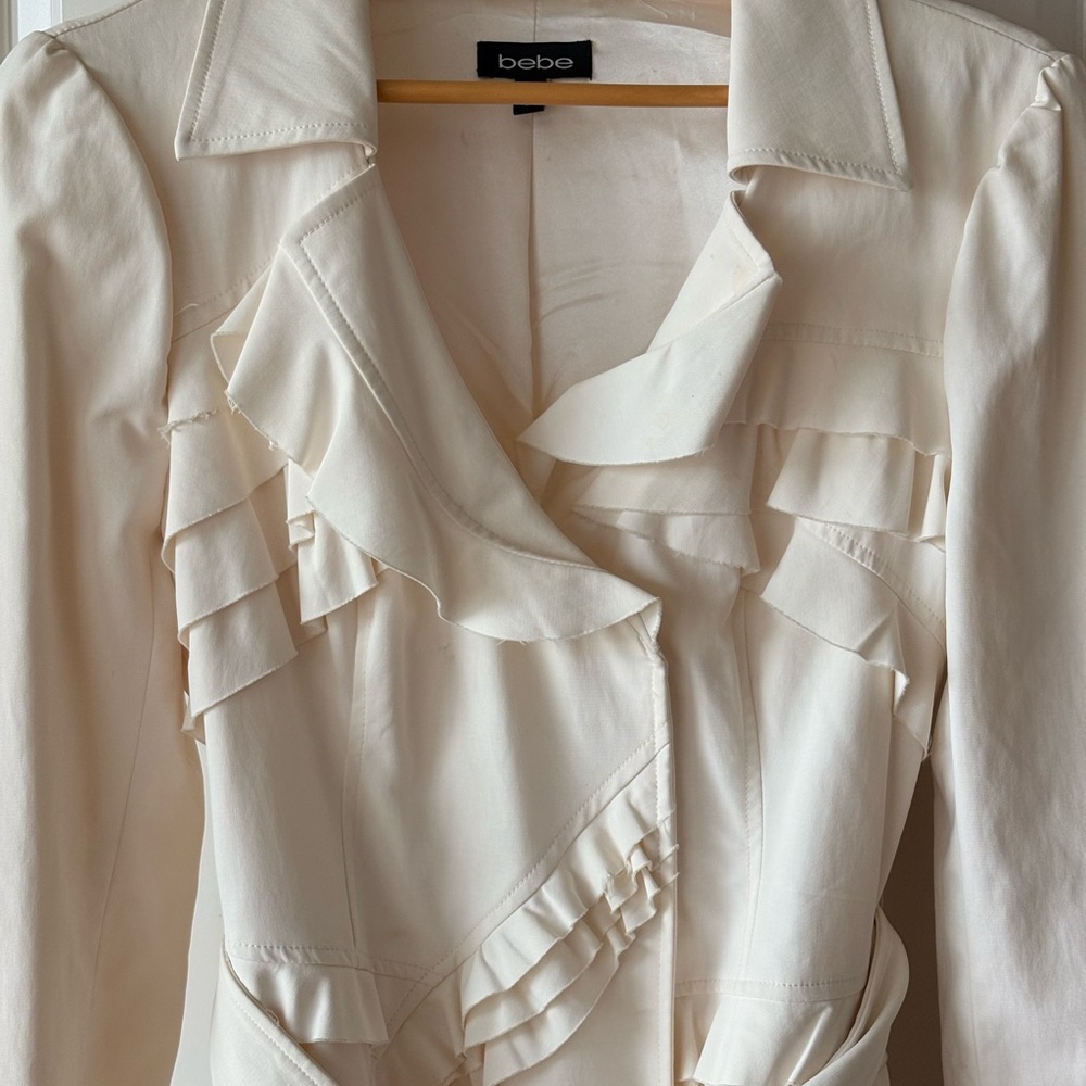 Bebe Cream Ruffle Trench Coat - Picture 4 of 15